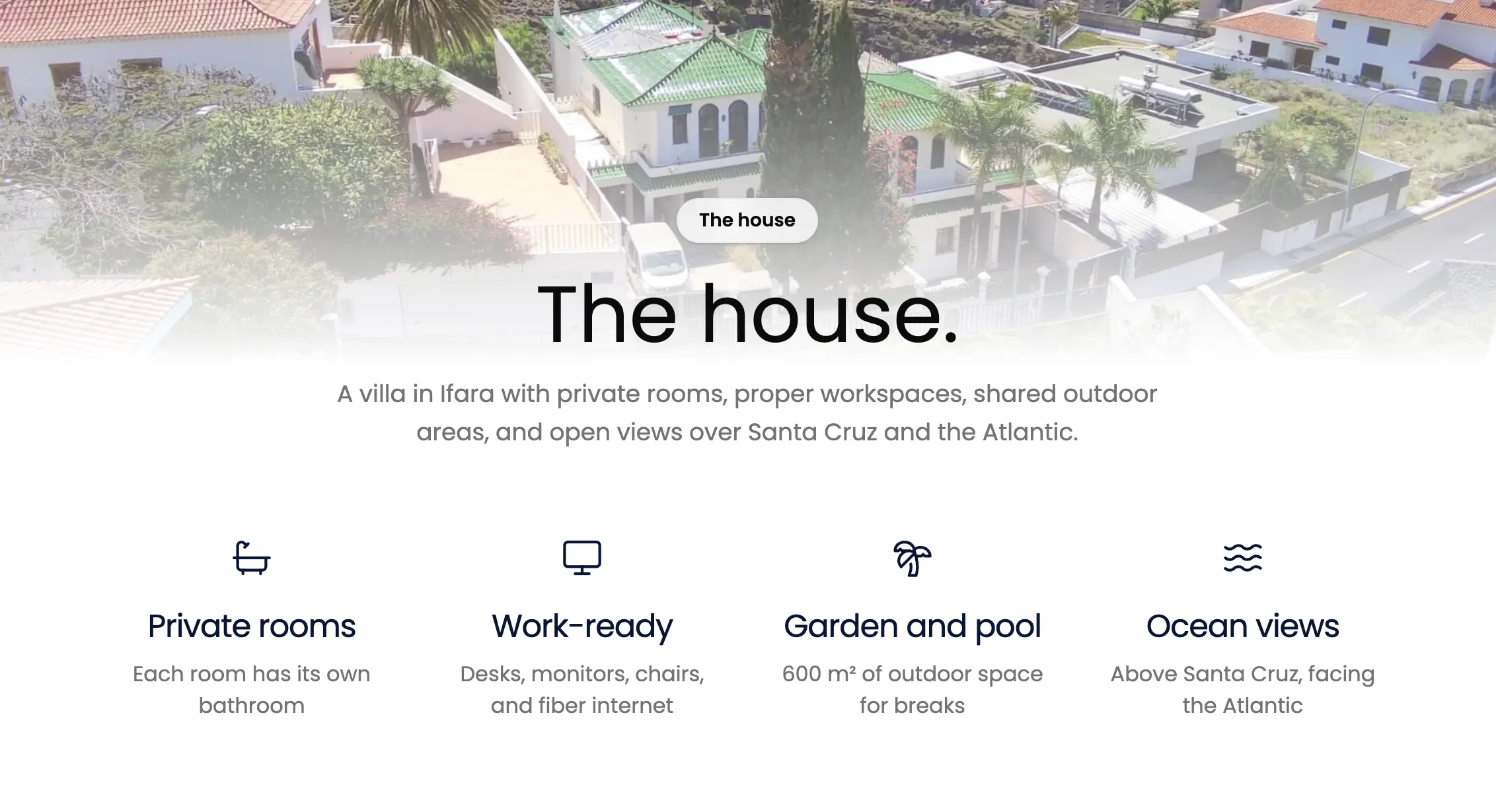 Blue Paradise coliving website section